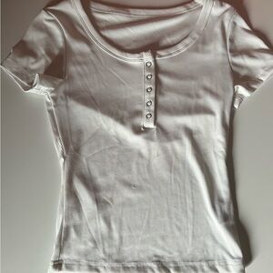 White Ribbed Button-Down Women's Top
